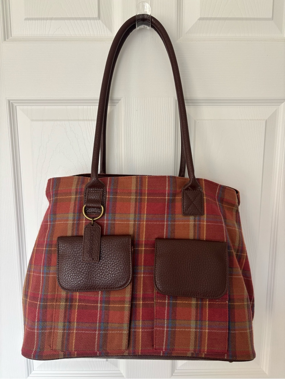 Plaid Red Tote Bag with Brown Trim - Classic Women's Longaberger Equestrian look